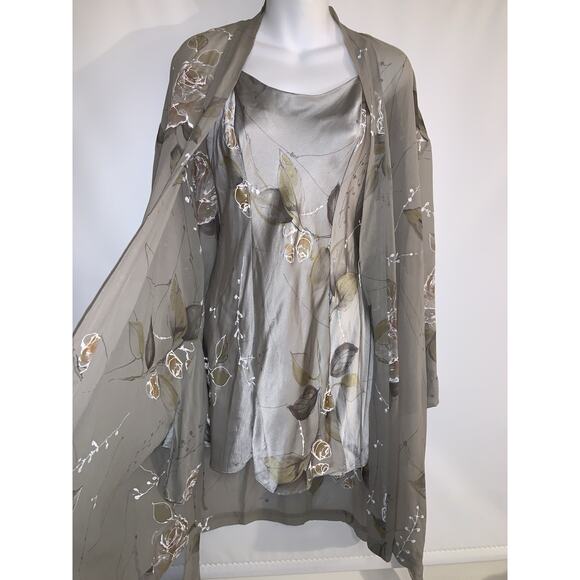 Victoria Secret VTG Slip 100% Silk Night Gown Robe Lingerie Set Gray Floral S - Picture 2 of 12